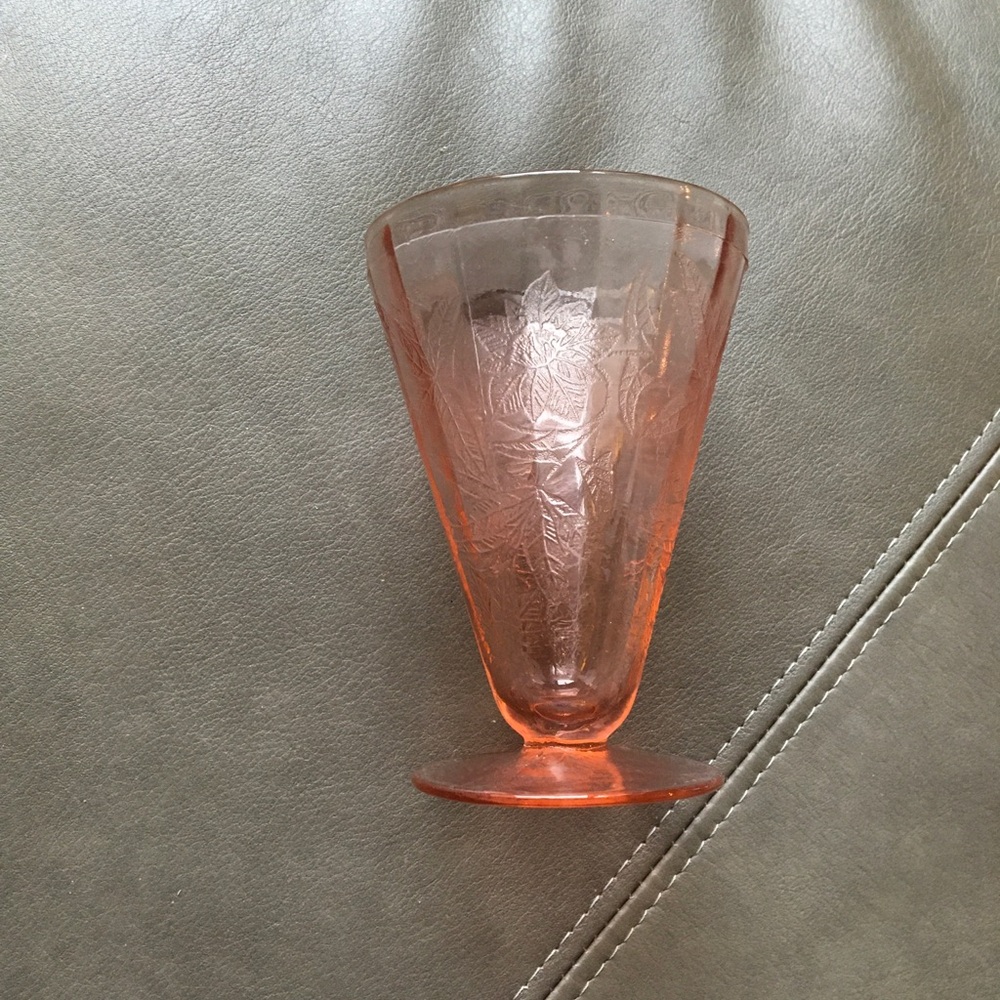8 Pink Depression Glass Footed Tumbler Custard Glasses, Poinsettia Pattern